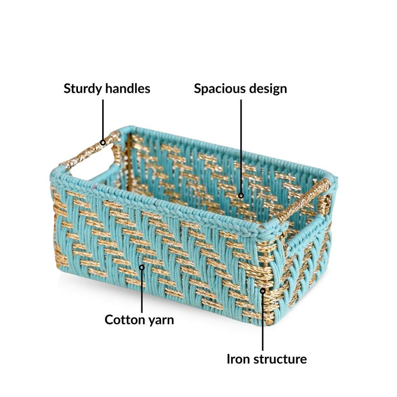 Handwoven Gift Basket With Handles Blue And Gold