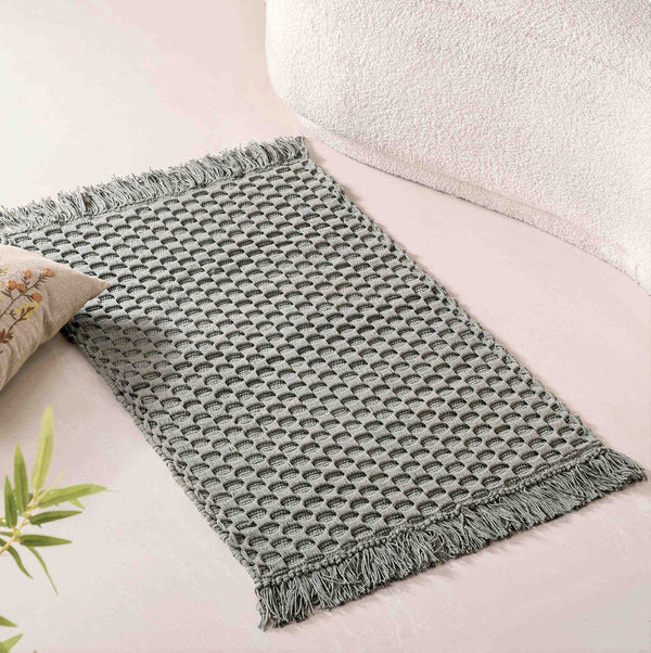 Sage Green Handcrafted Waffle Weave Cotton Floor Mat 37x20 Inch