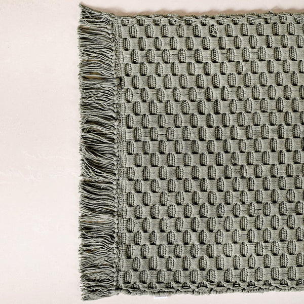 Sage Green Handcrafted Waffle Weave Cotton Floor Mat 37x20 Inch