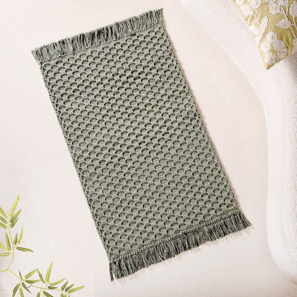 Sage Green Handcrafted Waffle Weave Cotton Floor Mat 37x20 Inch