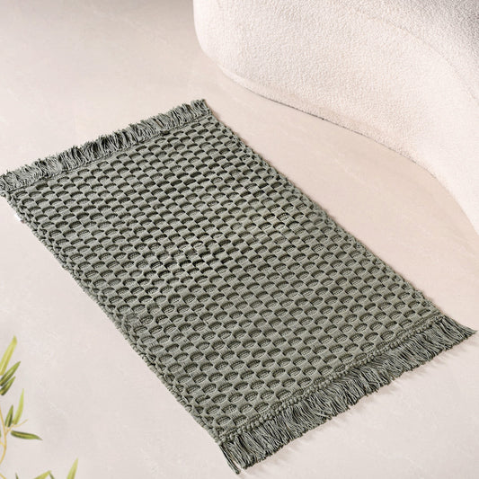 Sage Green Handcrafted Waffle Weave Cotton Floor Mat 37x20 Inch