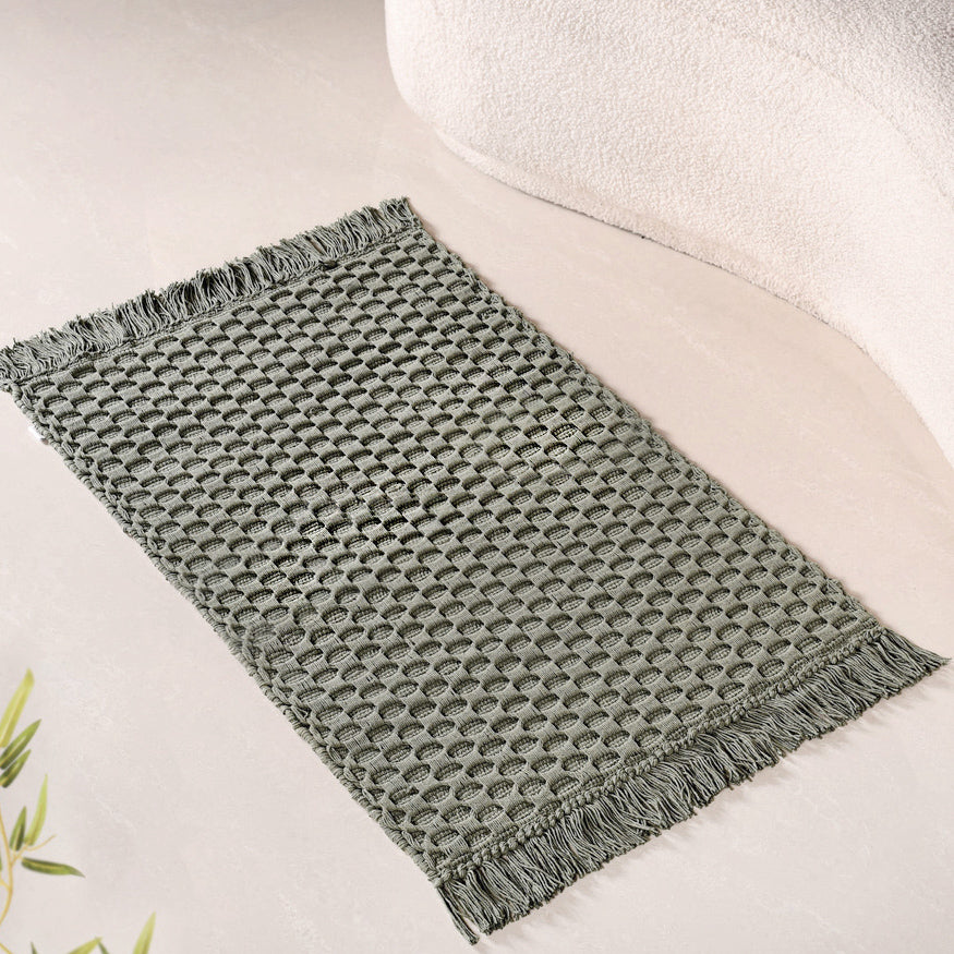 Sage Green Handcrafted Waffle Weave Cotton Floor Mat 37x20 Inch