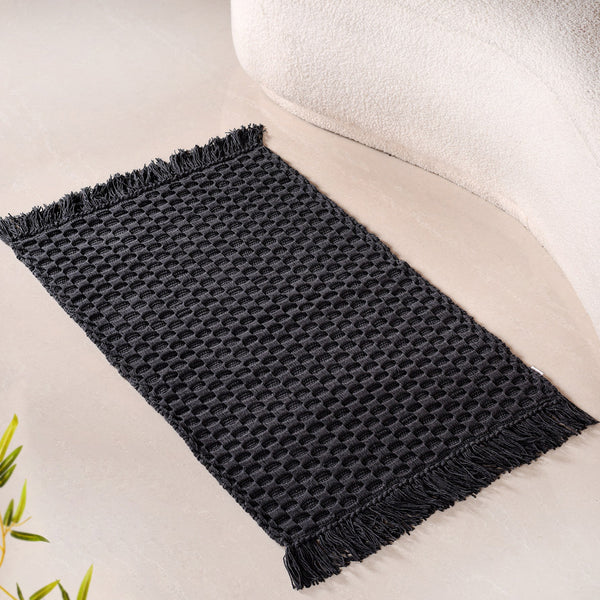 Ultra Soft Waffle Weave Handmade Cotton Floor Mat Grey 37x20 Inch