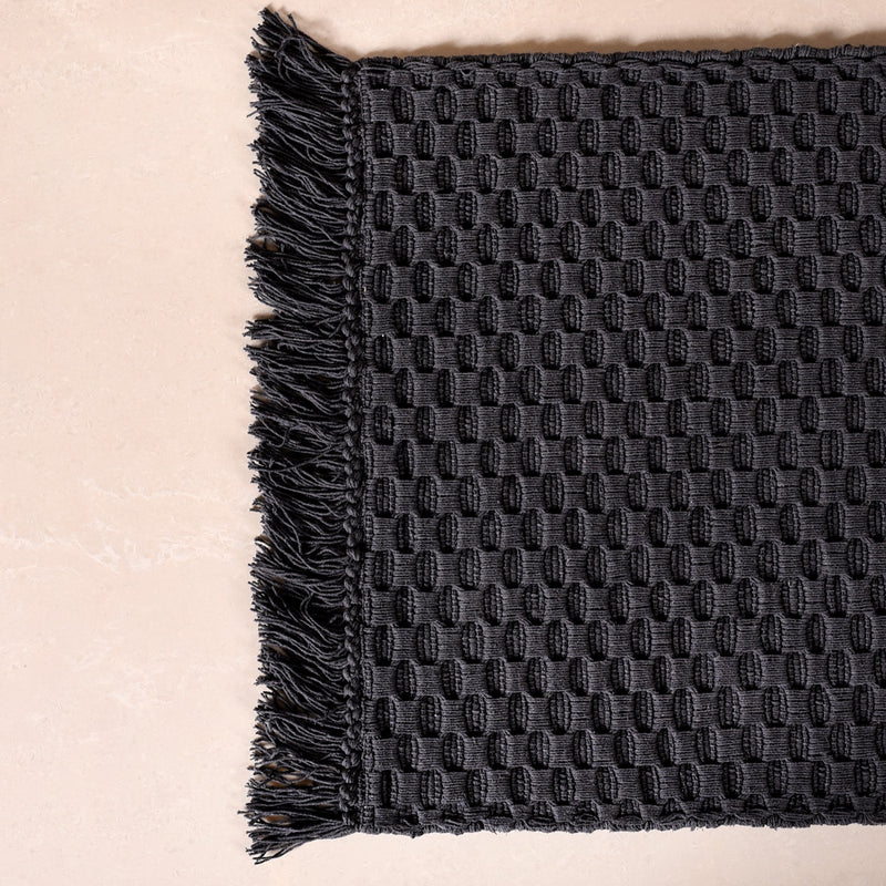 Ultra Soft Waffle Weave Handmade Cotton Floor Mat Grey 37x20 Inch