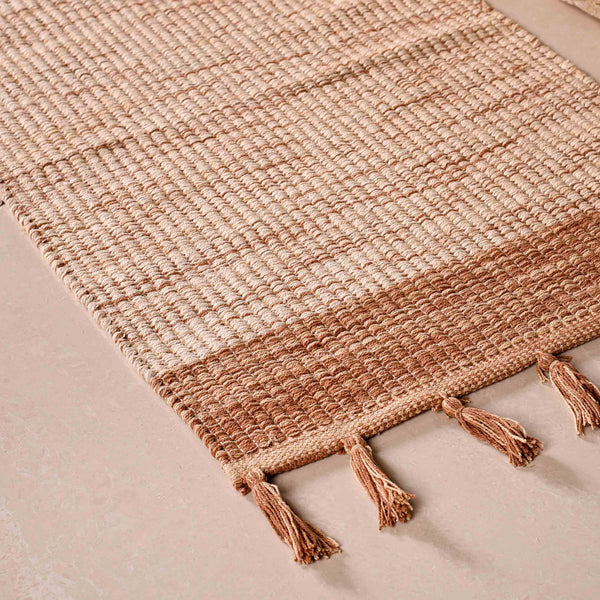 Dual Tone Handcrafted Flat Weave Soft Cotton Mat 38x20 Inch