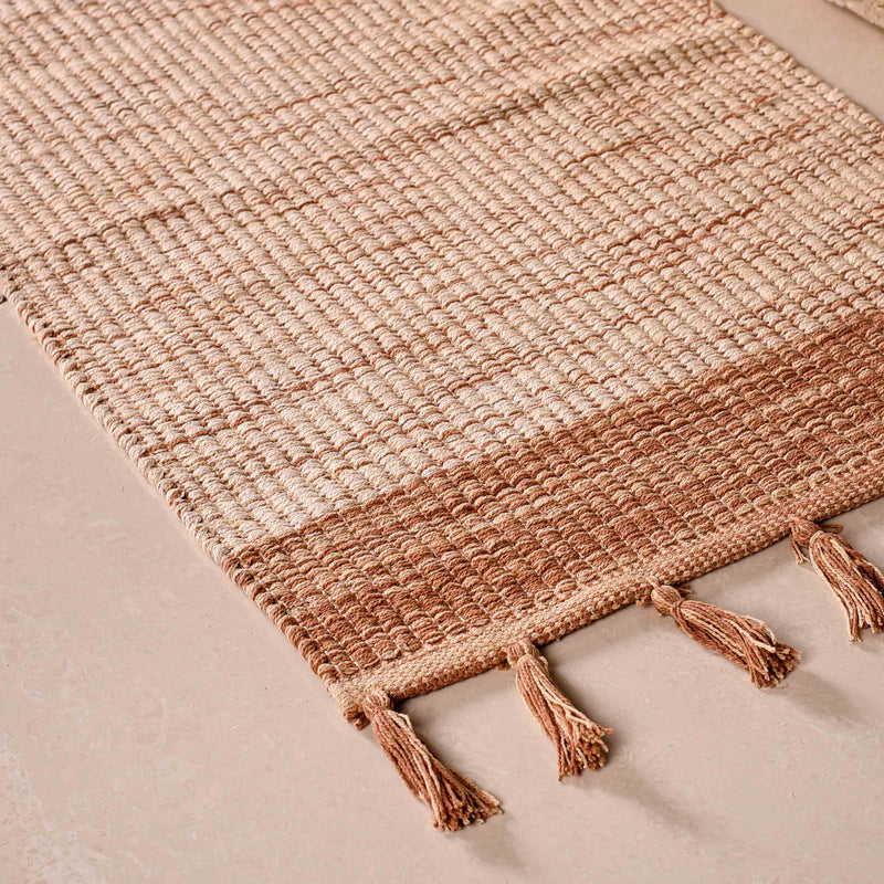 Dual Tone Handcrafted Flat Weave Soft Cotton Mat 38x20 Inch