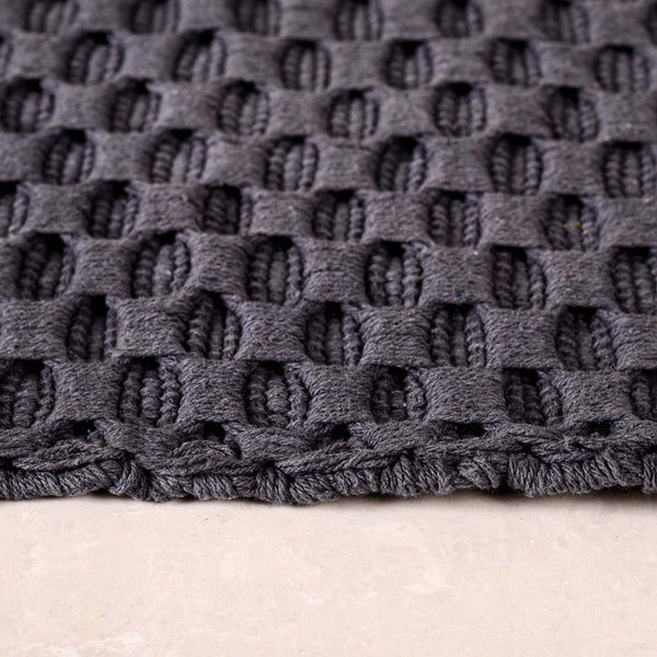 Ultra Soft Waffle Weave Handmade Cotton Floor Mat Grey 37x20 Inch