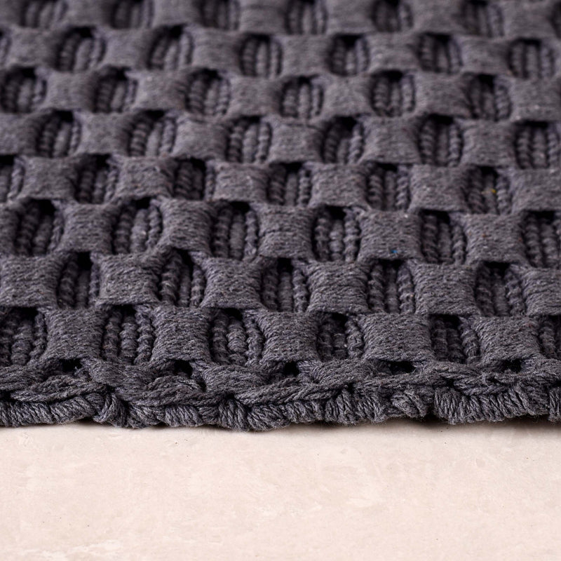 Ultra Soft Waffle Weave Handmade Cotton Floor Mat Grey 37x20 Inch