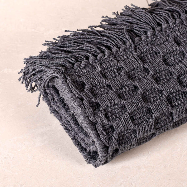 Ultra Soft Waffle Weave Handmade Cotton Floor Mat Grey 37x20 Inch