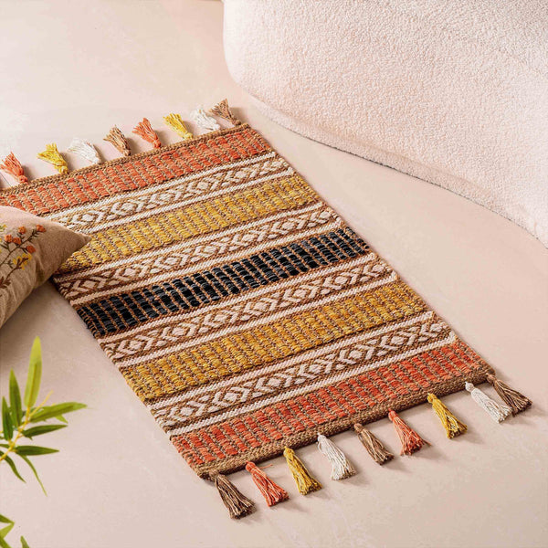 Plain Weave Kilim Design Handcrafted Cotton Mat 38x20 Inch