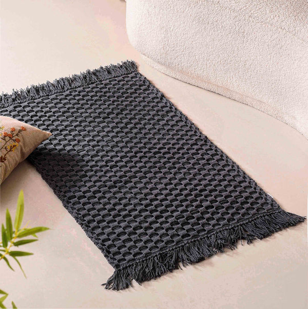 Ultra Soft Waffle Weave Handmade Cotton Floor Mat Grey 37x20 Inch