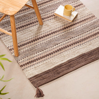 Flat Weave Zigzag Handwoven Cotton Dari Carpet 69x36 Inch