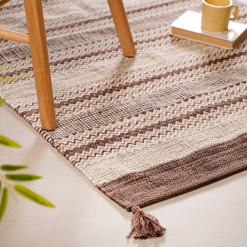 Flat Weave Zigzag Handwoven Cotton Dari Carpet 69x36 Inch