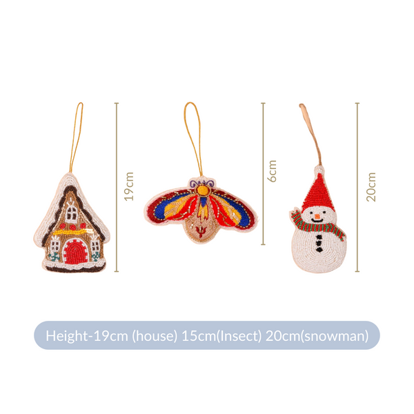 Christmas Hanging Ornament Set of 3 Multicolour