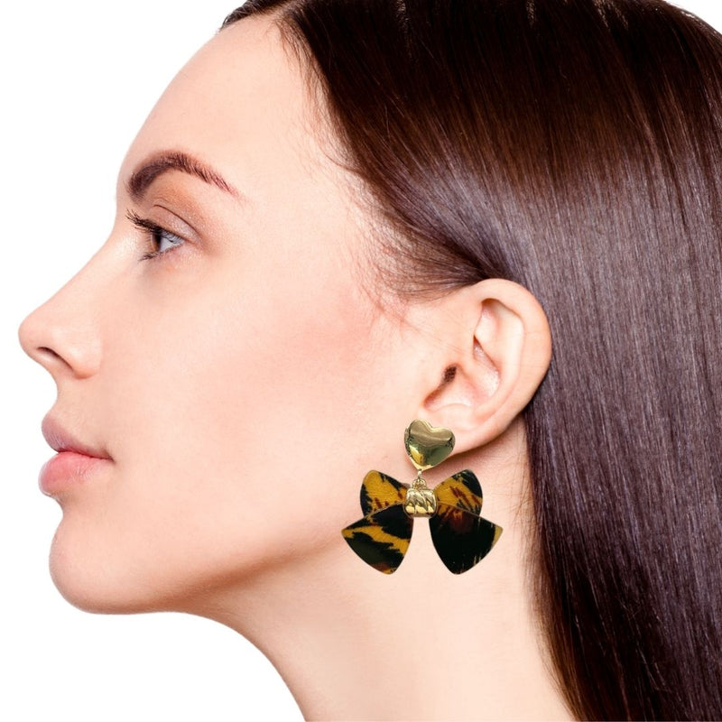 Heart And Bow Dangle Earrings
