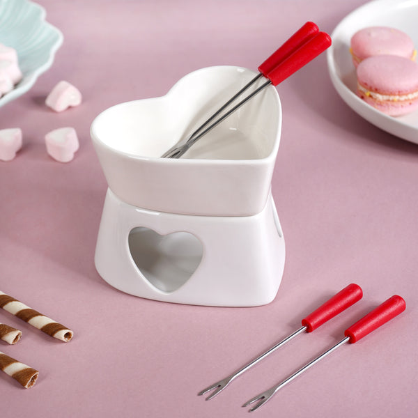 Heart Ceramic Chocolate And Cheese Fondue Set