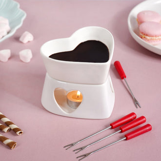 Heart Ceramic Chocolate And Cheese Fondue Set