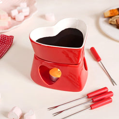 Heart Shaped Ceramic Fondue Set With Dipping Skewers