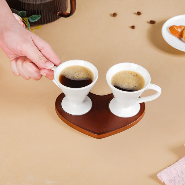 Heart Wooden Tray With 2 Cups 100ml