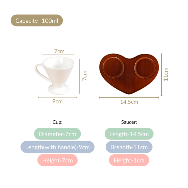 Heart Wooden Tray With 2 Cups 100ml