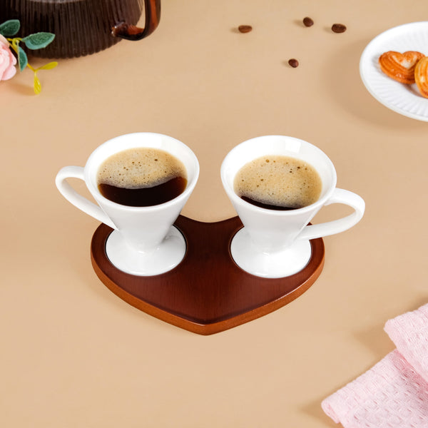 Heart Wooden Tray With 2 Cups 100ml