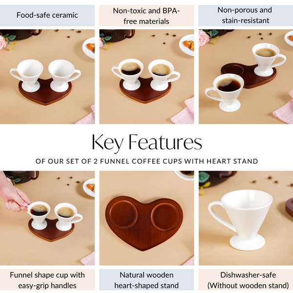 Heart Wooden Tray With 2 Cups 100ml