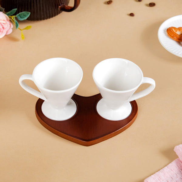 Heart Wooden Tray With 2 Cups 100ml