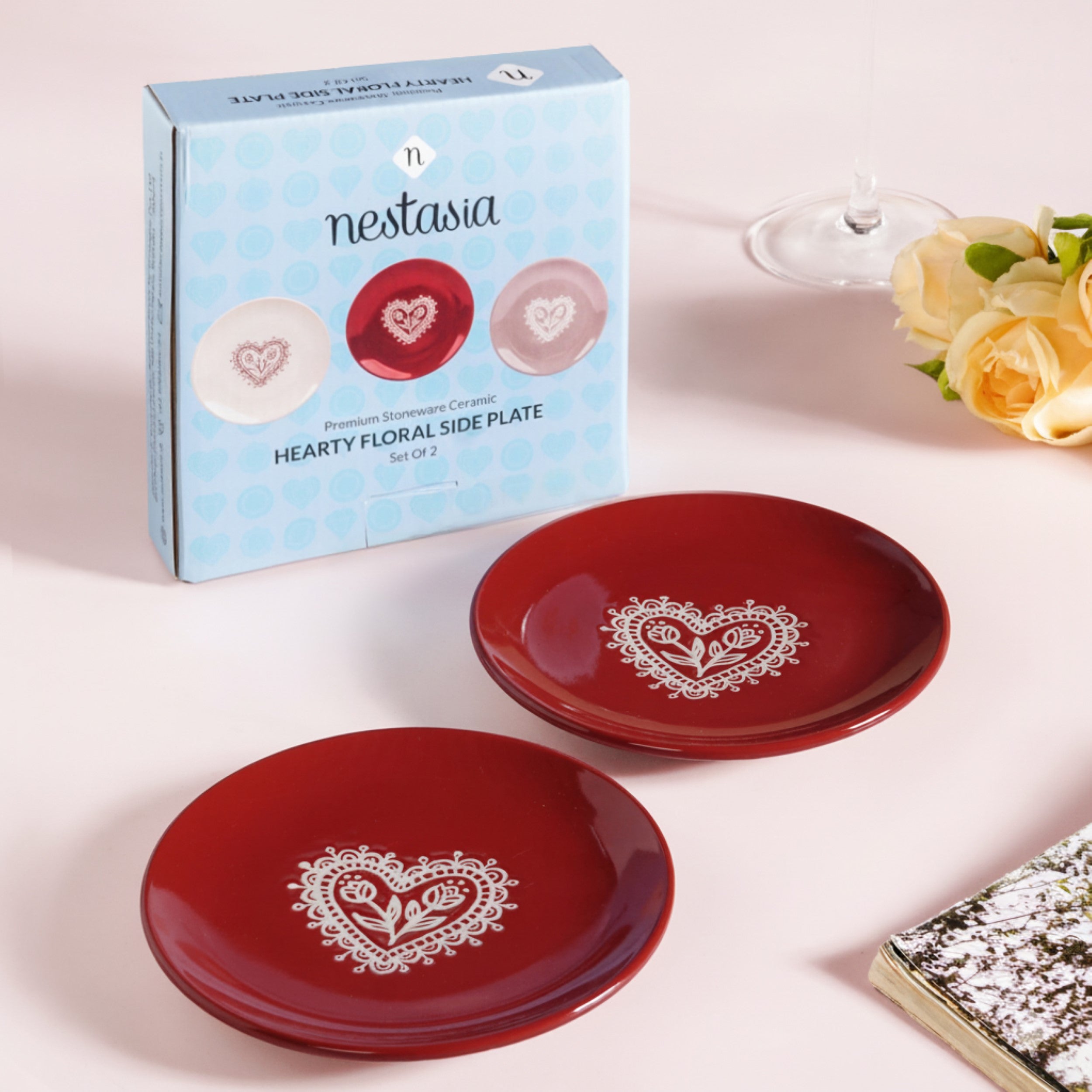Hearty Floral Ceramic Plate Red Set Of 2 15cm Online - Premium