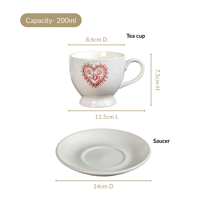 Hearty Ceramic Tea Cup And Saucer Set Of 2 White 200ml