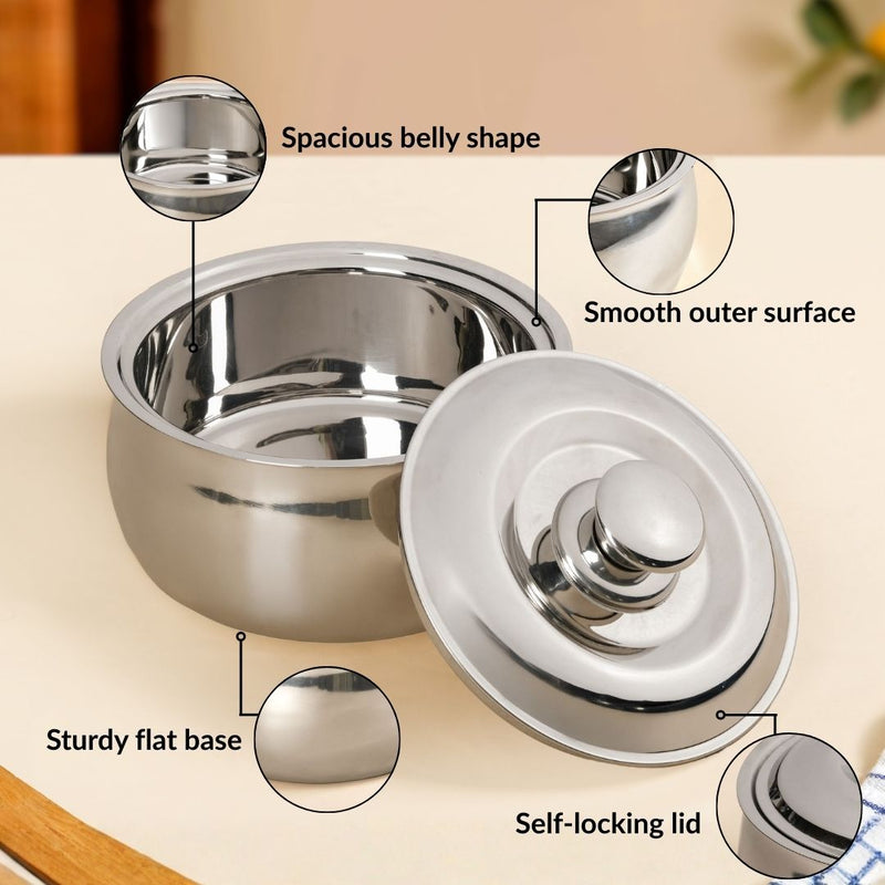 Heat Lock Stainless Steel Casserole 1500ml