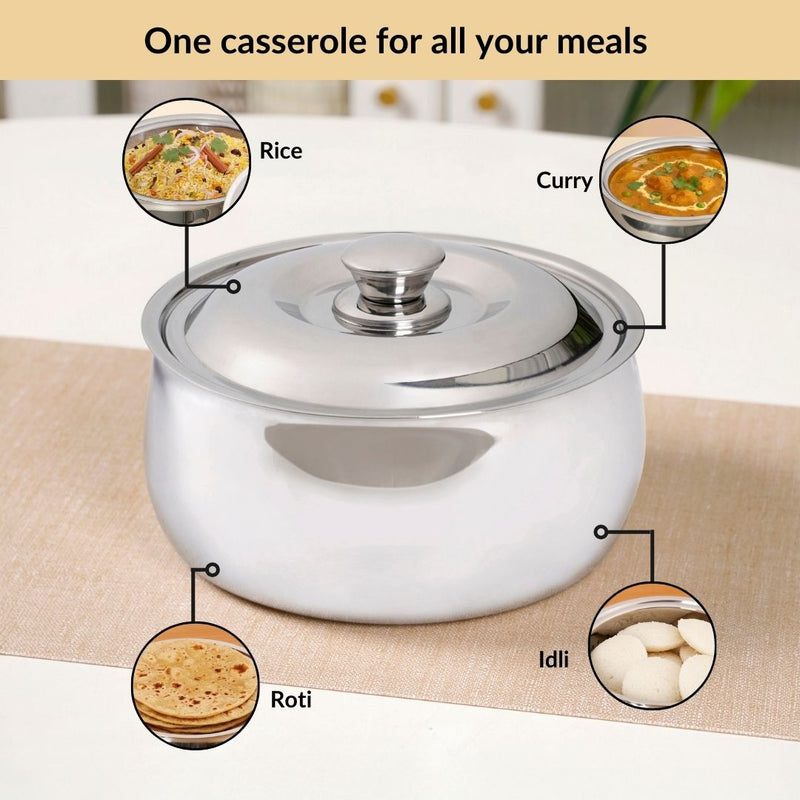 Heat Lock Stainless Steel Casserole 1500ml