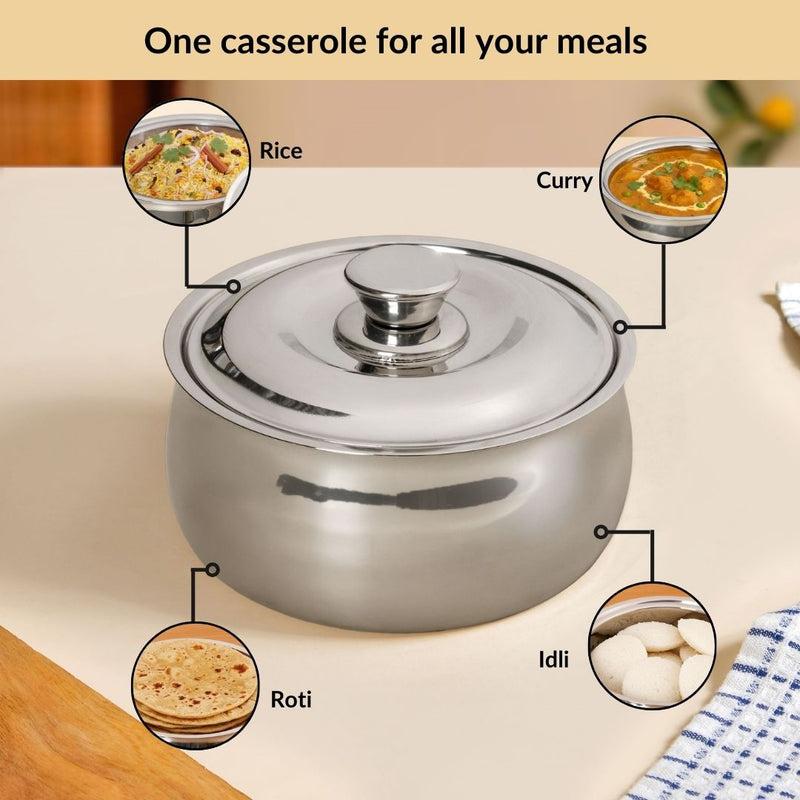 Heat Lock Stainless Steel Casserole 1500ml