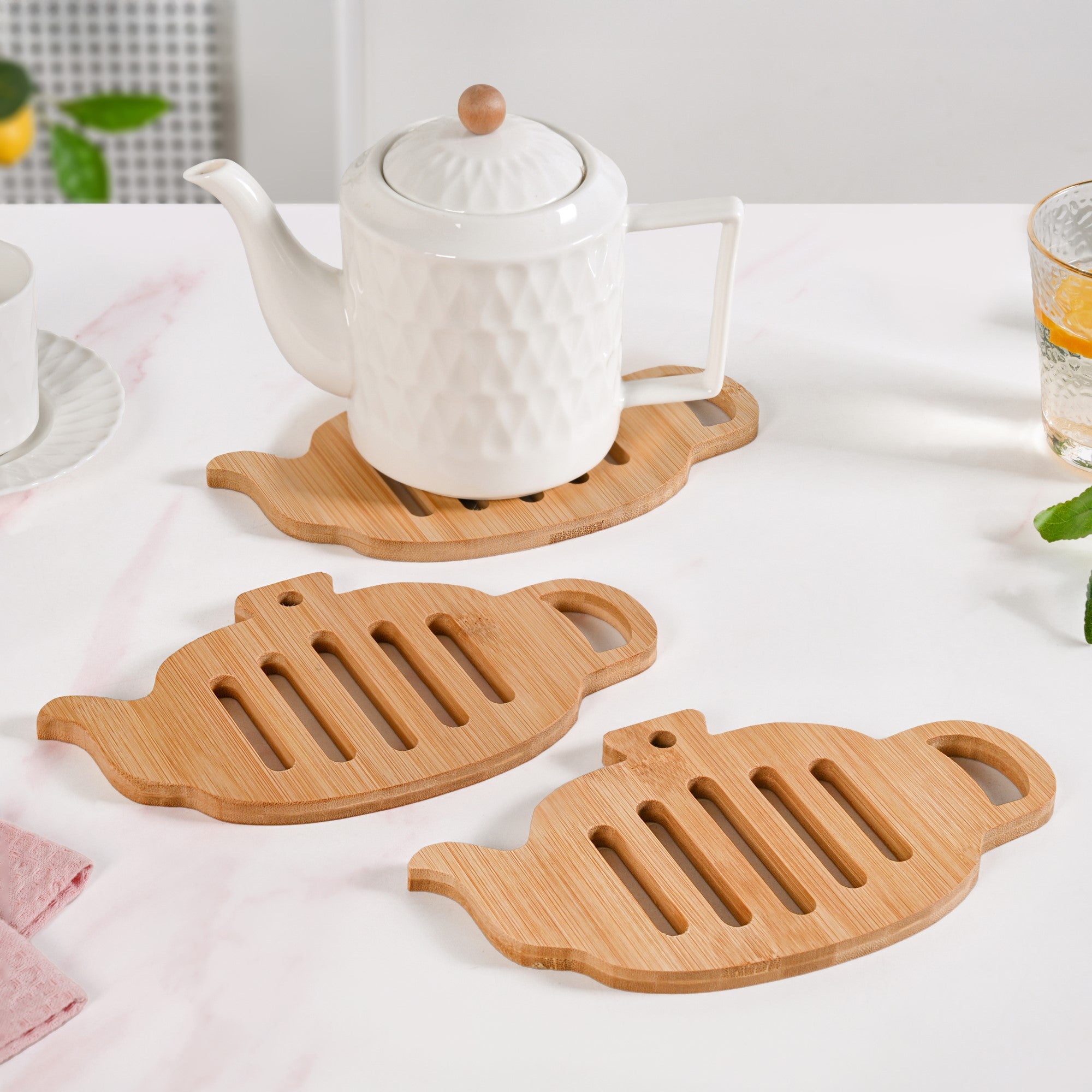Teapot Trivet With Heat Resistant Bamboo Set Of 3