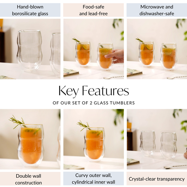 Borosilicate Double Wall Glass Tumbler Set Of 2 375ml