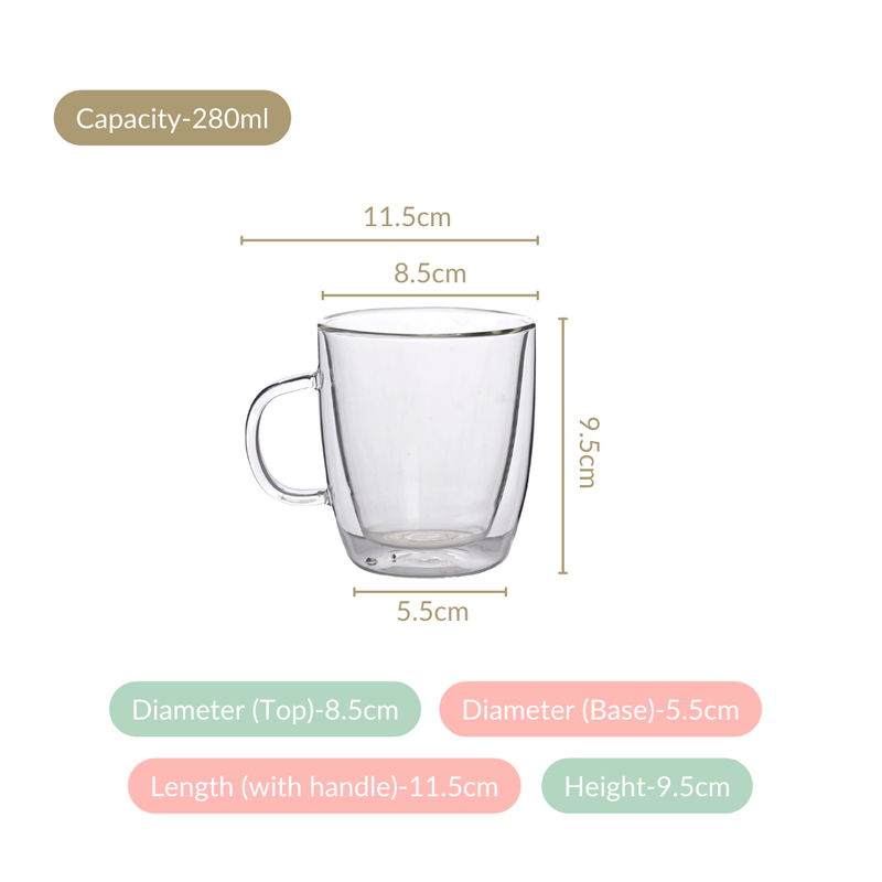 Double Wall Transparent Glass Cup Set Of 2 280ml