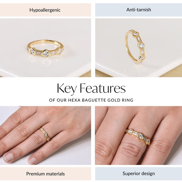 Hexa Baguette Gold Ring