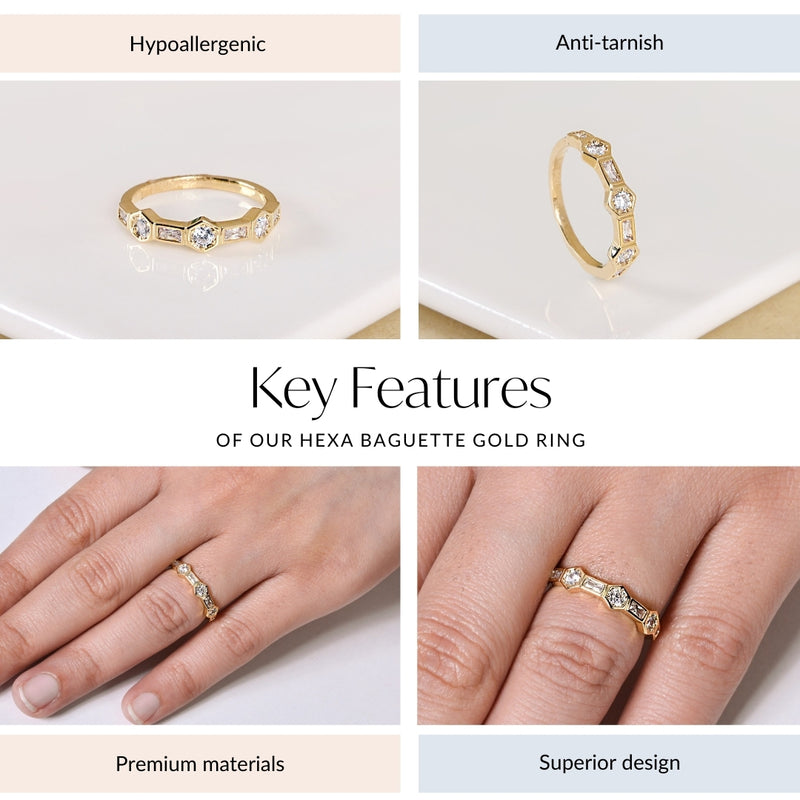 Hexa Baguette Gold Ring