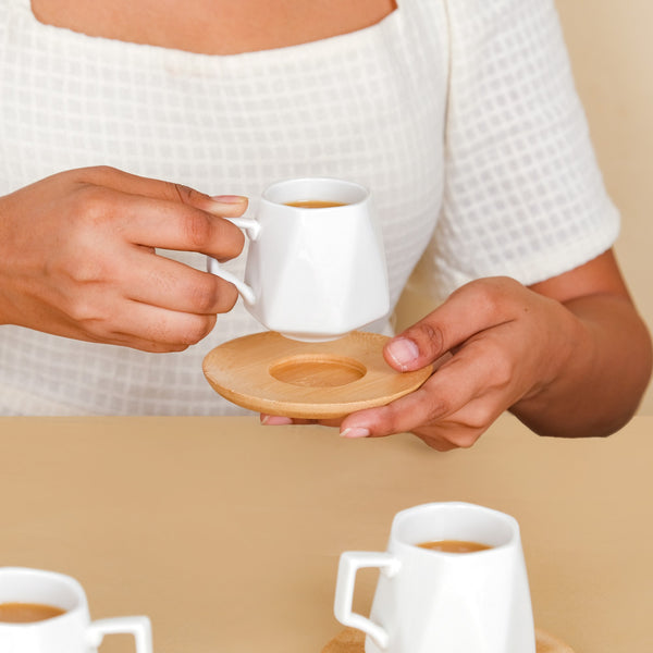 Hexagon Small Ceramic Cup And Saucer Set Of 6 100ml