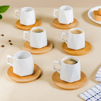 Hexagonal Coffee Cup And Saucer Set Of 6 100ml - Cups and saucers, tea cup set, coffee mugs, coffee mug set, ceramic cup and saucer set