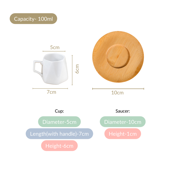 Hexagon Small Ceramic Cup And Saucer Set Of 6 100ml