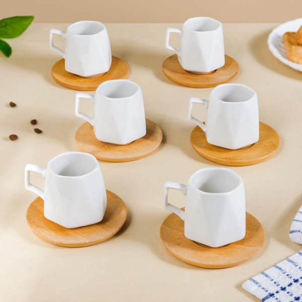 Hexagon Small Ceramic Cup And Saucer Set Of 6 100ml