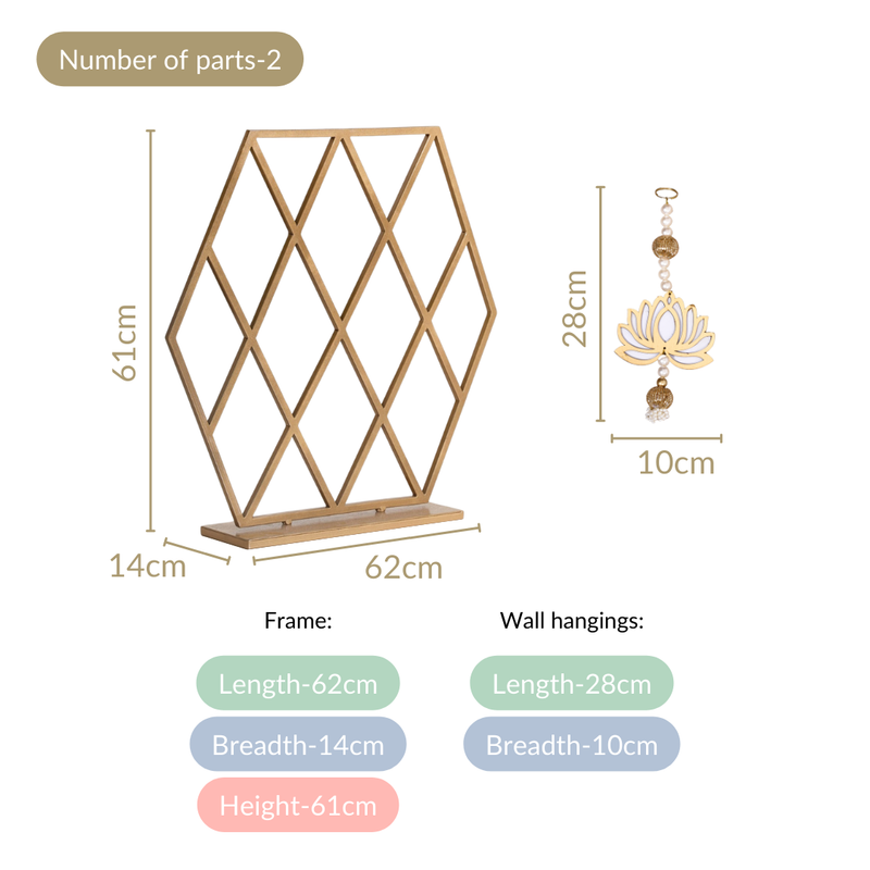 Hexagonal Puja Backdrop Metal Frame With Lotus Hangings