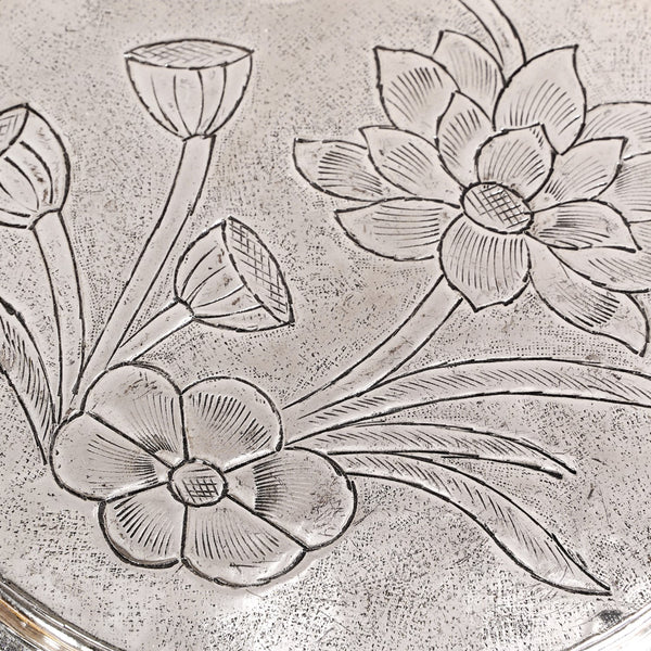 Hibiscus Brass Pooja Chowki With Silver Polish 22x8cm