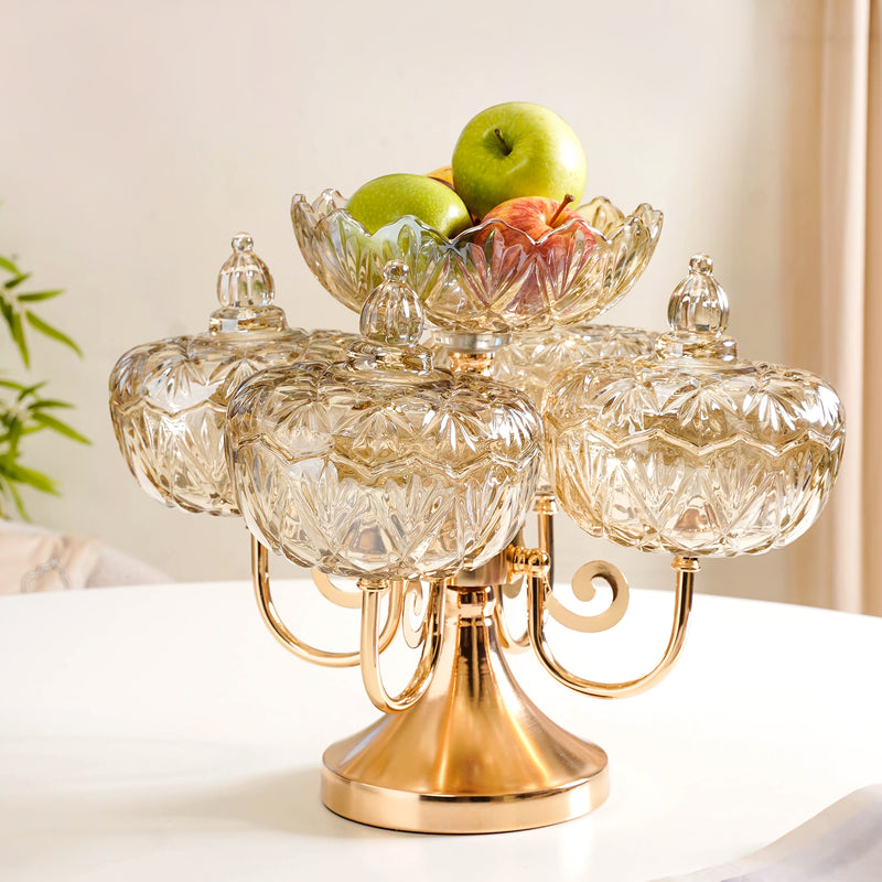 Luxury Glass Bowl Set With 360° Rotating Metal Stand