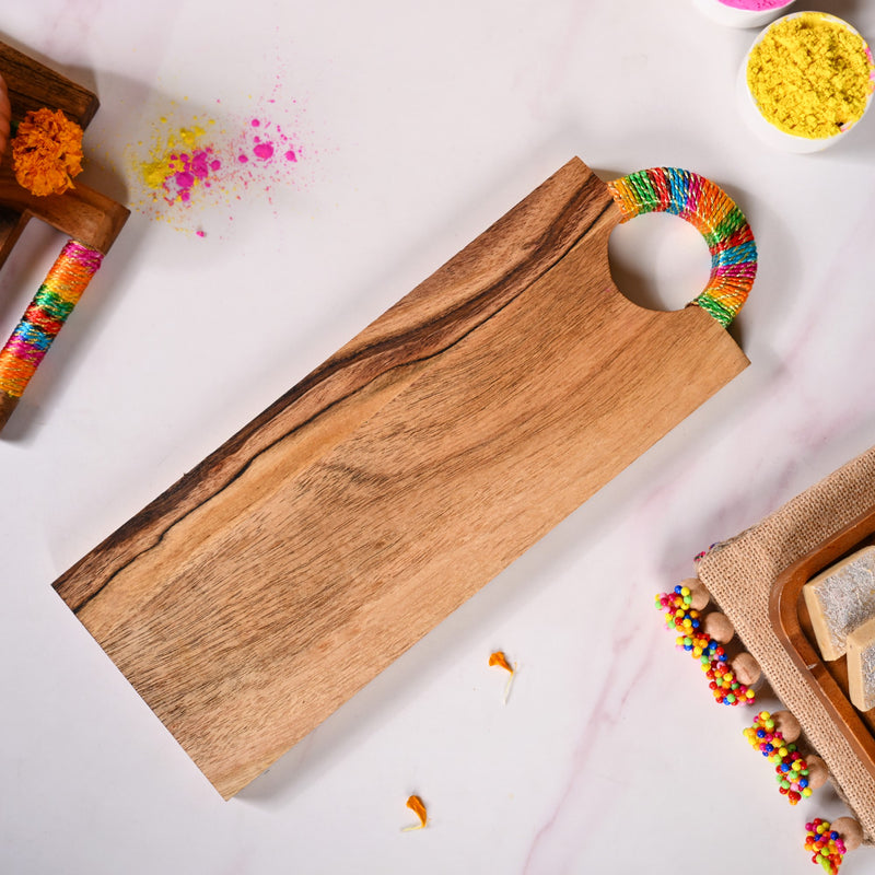 Acacia Wood Serving Platter With Gold Zari Embroidery