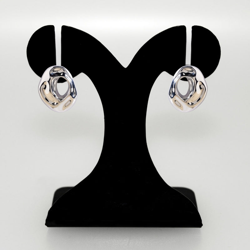 Fluid Hollow Oval Silver Statement Earrings