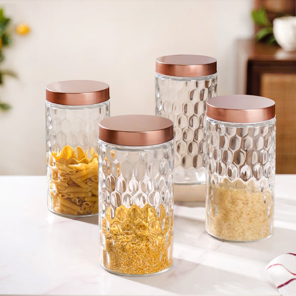 Honeycomb Glass Jar With Lid Set Of 4 1900ml