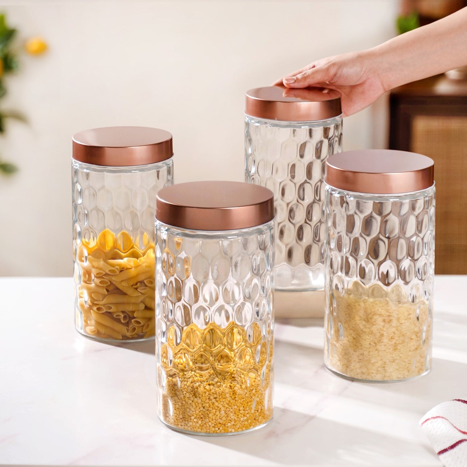Honeycomb Glass Jar With Lid Set Of 1900ml Online Premium