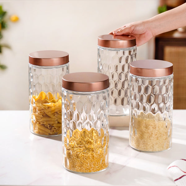 Honeycomb Glass Jar With Lid Set Of 4 1900ml