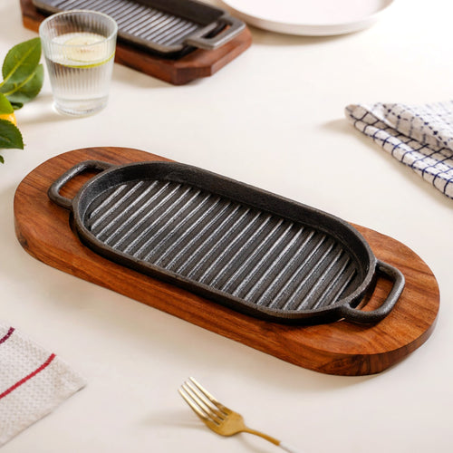 Hotstone Barbecue Grill Plate With Seesham Wood Base